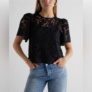 NWT Express Embroidered Crochet Puff Sleeve Top